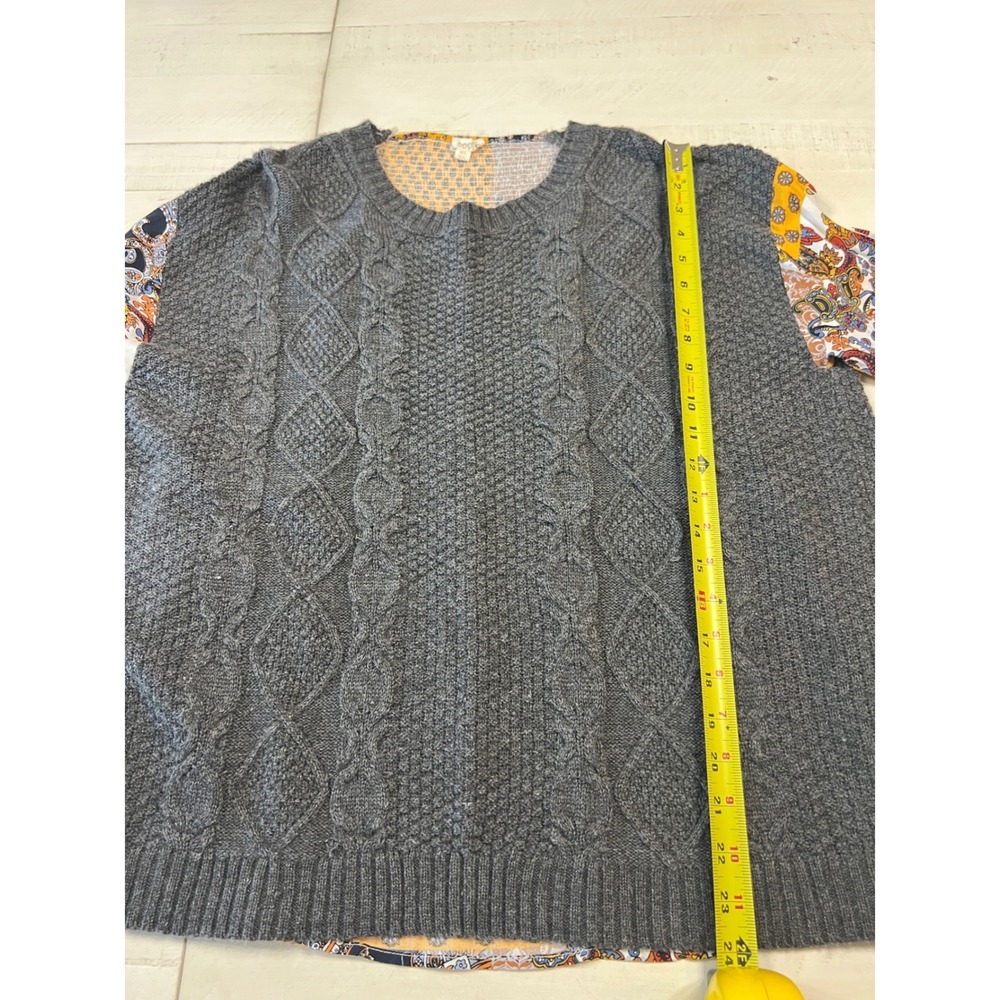ODDI Mixed Media Cable Knit Sweater Paisley Patchwork Back Grey Boho M/L - Picture 6 of 8